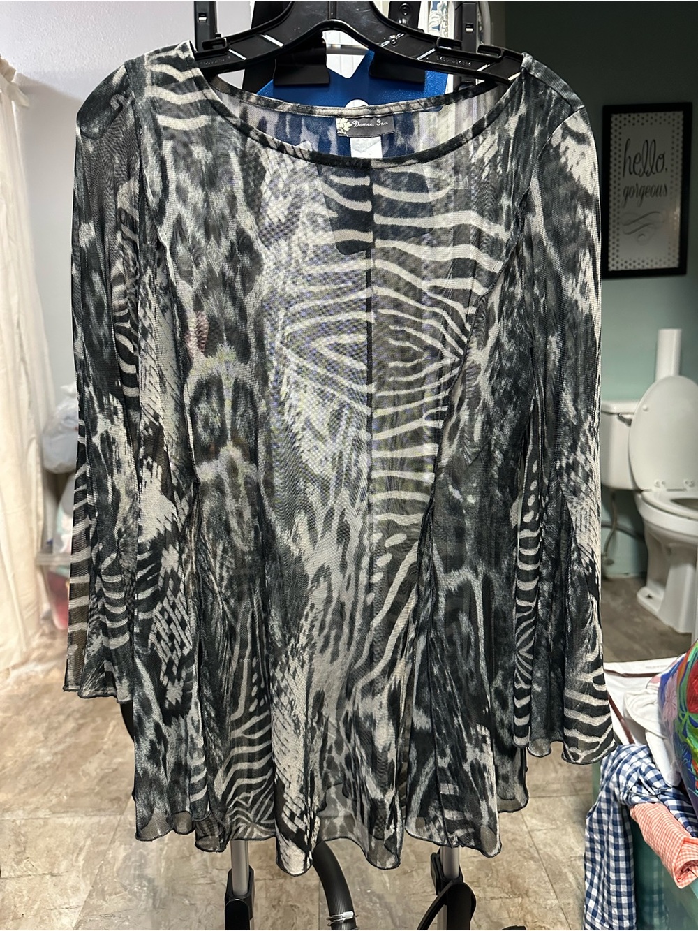 Women's Sheer Animal Print Blouse in Black & White